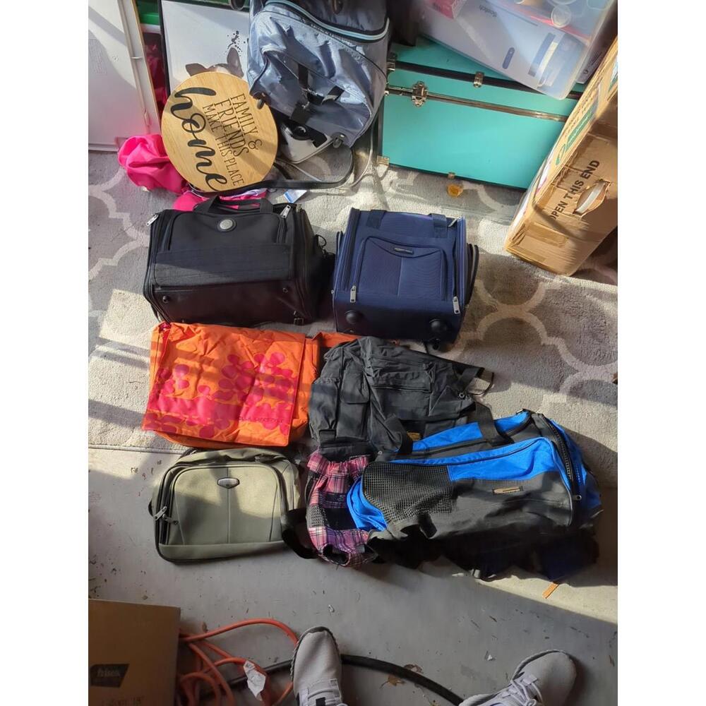 Huge Lot 7 Of Bags Including AMAZON BASICS UNDERSEAT CARRY ON WHEELS 14"